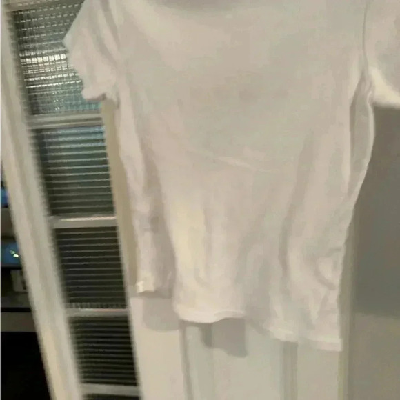 John Galt white short sleeve cropped tee with embroidered flowers on front. - Picture 3 of 10